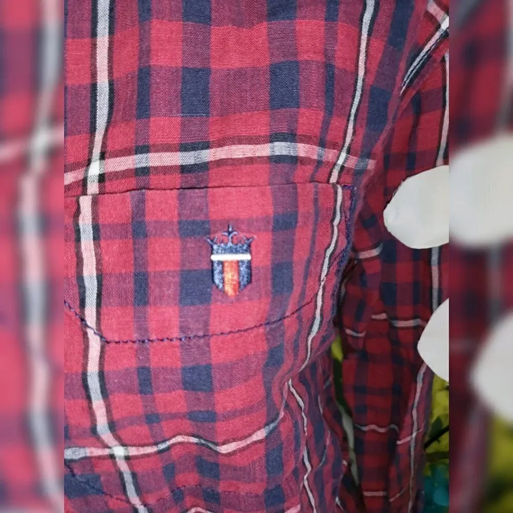 LP Jeans Flip Cuff Shirt Large Red Cotton Plaid Button